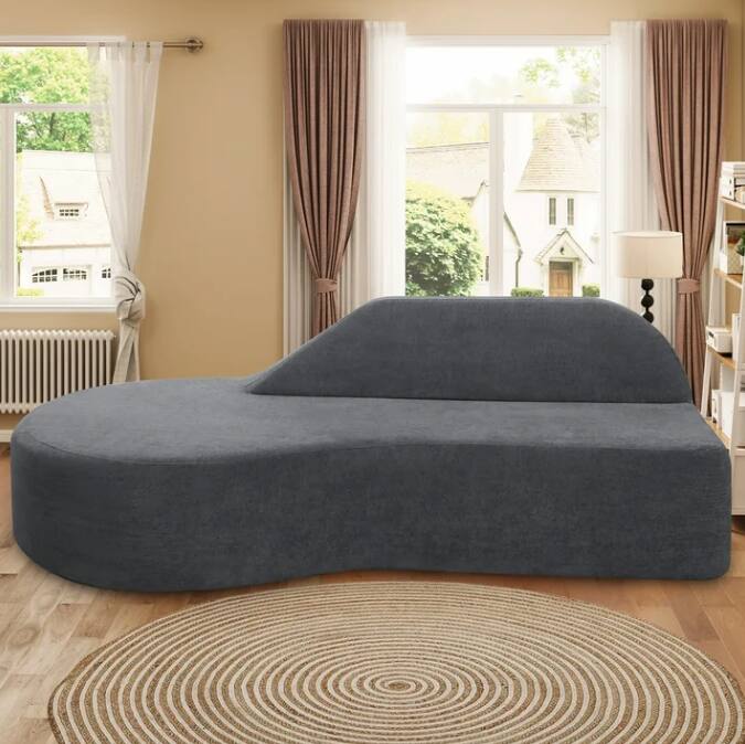 Alt View 1. Aukfa - 91" Curved Chaise Couch Memory Foam Sofa - Installation Free, Velvet Fabric for Home Office - Gray.