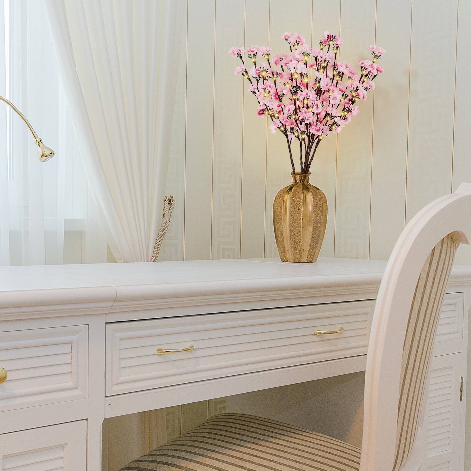 Alt View 1. Oumilen - 5 Pack Artificial Pink Plum Blossom Branch Lights, Battery Operated - Pink.