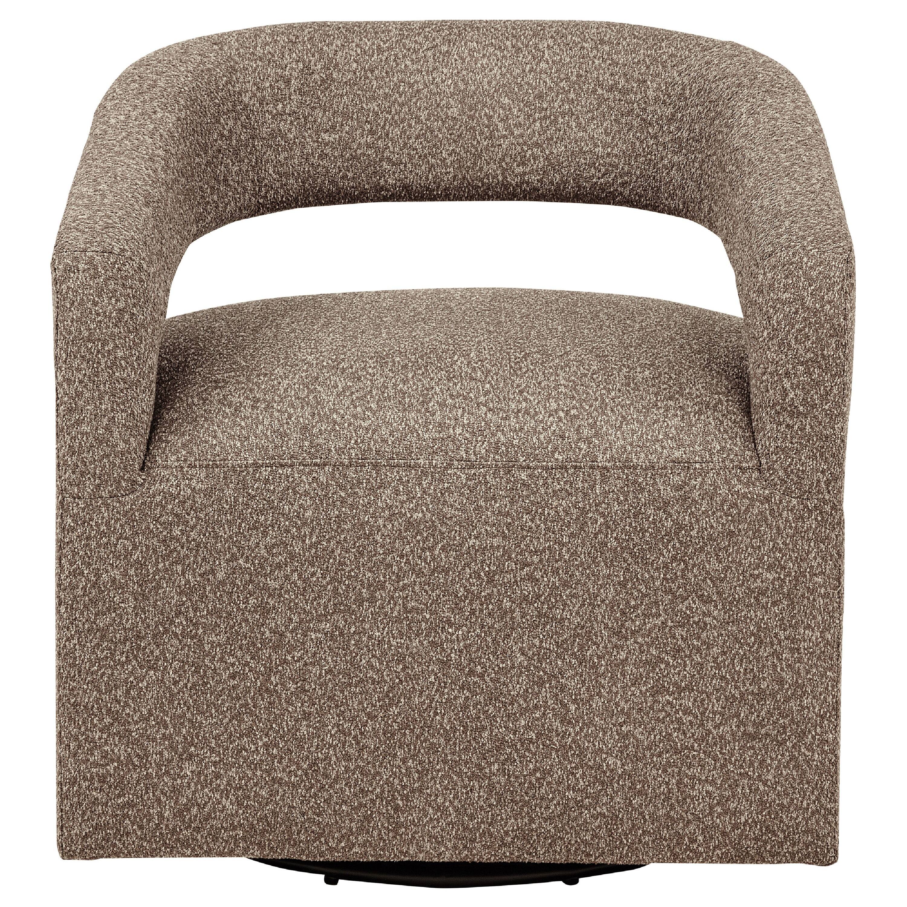 Front. Manhattan Lane - Hill Swivel Accent Chair, Barrel Back, Foam Fill Rocky Road  Boucle - Rocky Road Brown, Black.