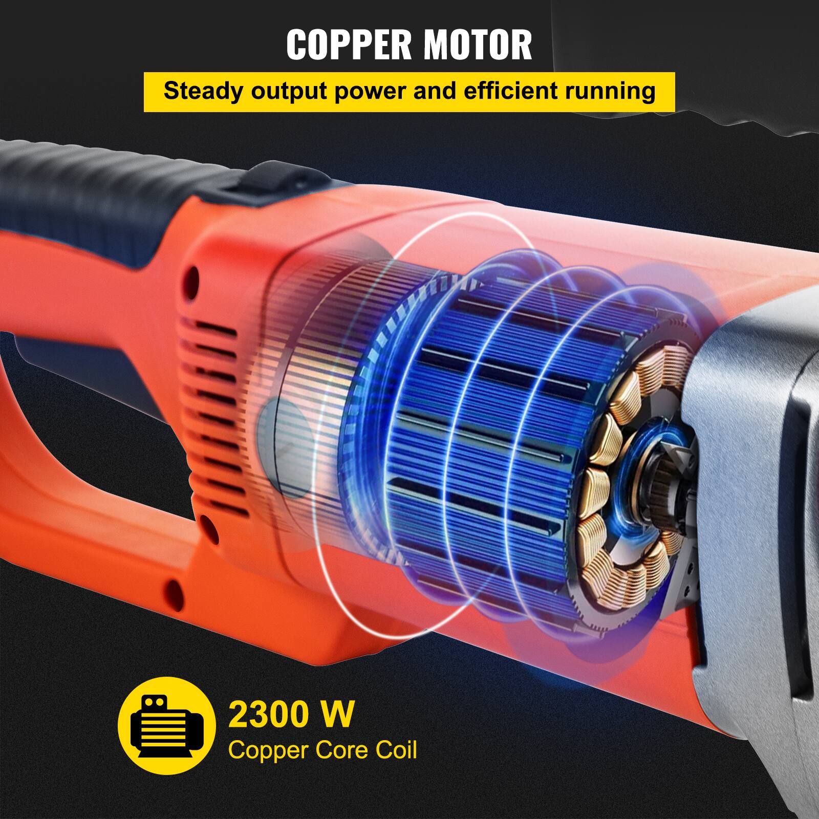 COPPER MOTOR  
Steady output power and efficient running  

2300 W  
Copper Core Coil