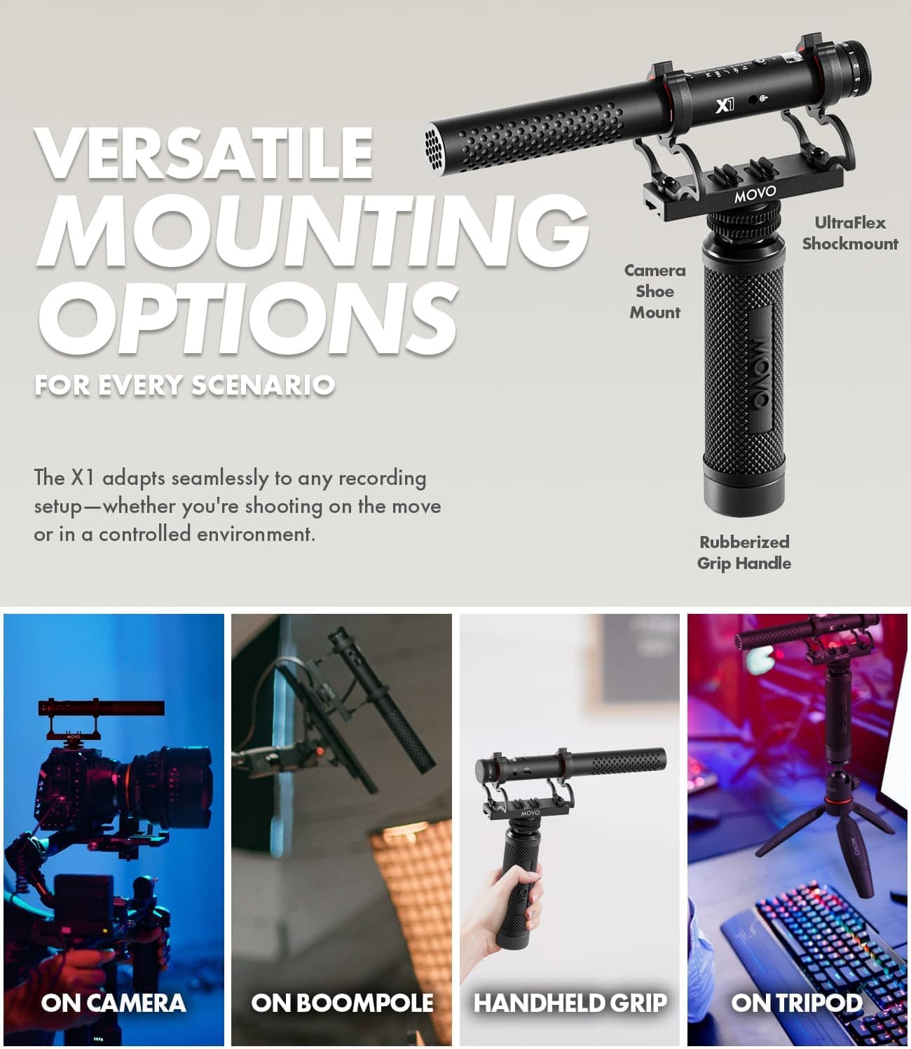 MOVO X1 Supercardioid Shotgun Microphone 3.5mm/XLR/USB C Camera