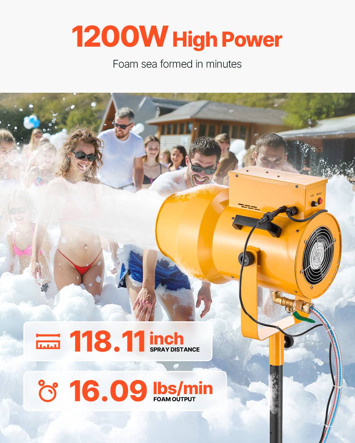 1200W High Power  
Foam sea formed in minutes  

FUSE 2017  

118.11 inch SPRAY DISTANCE  
16.09 lbs/min FOAM OUTPUT