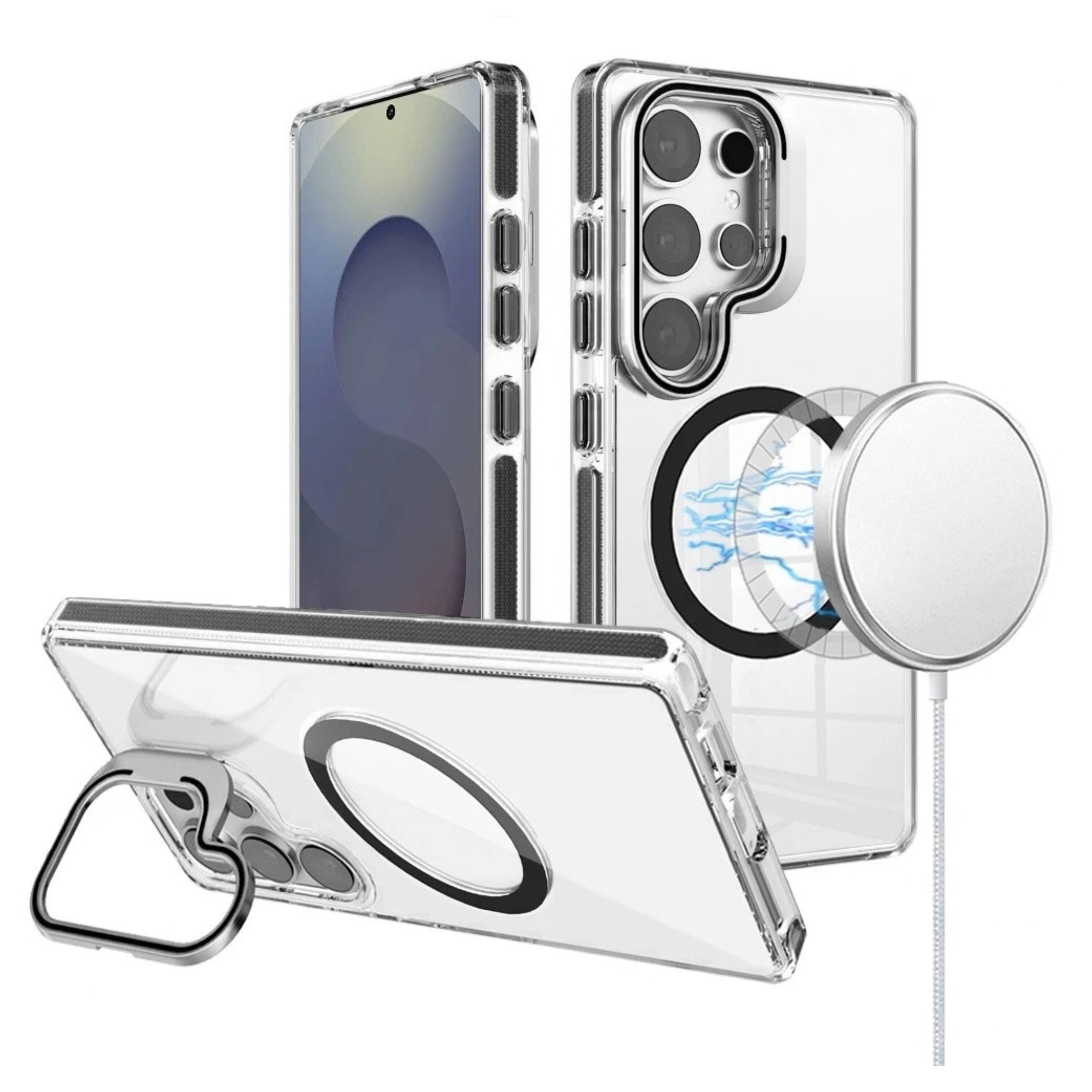 Front. Kitcheniva - Shockproof With Camera Lens Stand Phone Case And Tempered Glass For Samsung Galaxy S26 Ultra Black - Black.