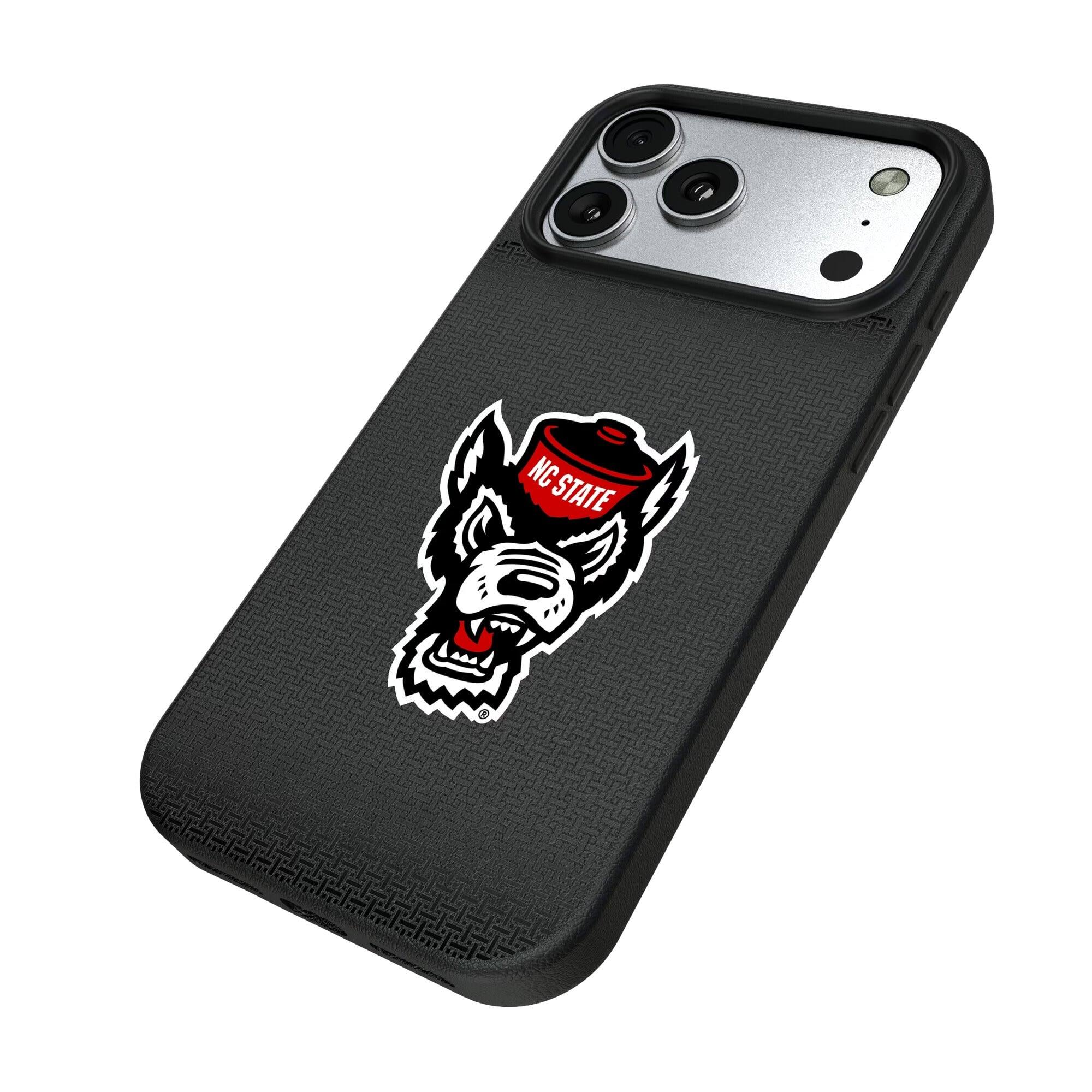 Alt View 1. Keyscaper - NC State Wolfpack Linen Logo iPhone Magnetic Bump Case - 15 Pro Max - Black.
