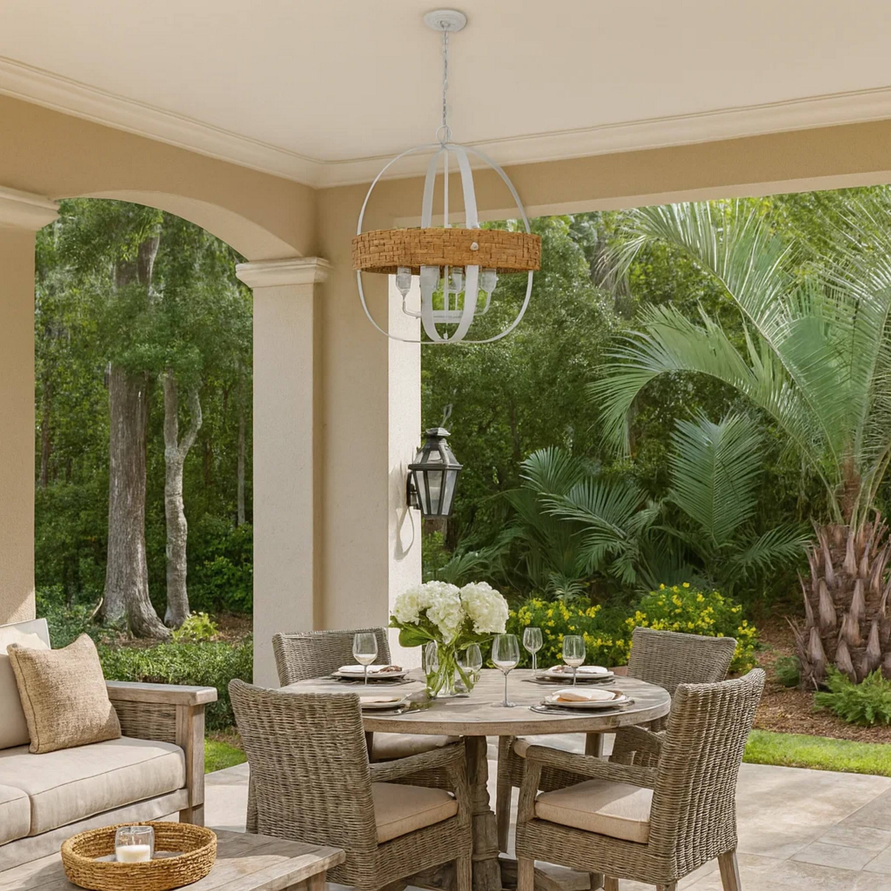 Manhattan Lane Baty Chandelier, 4 Light Rustic Rattan Round, Metal 21 ...