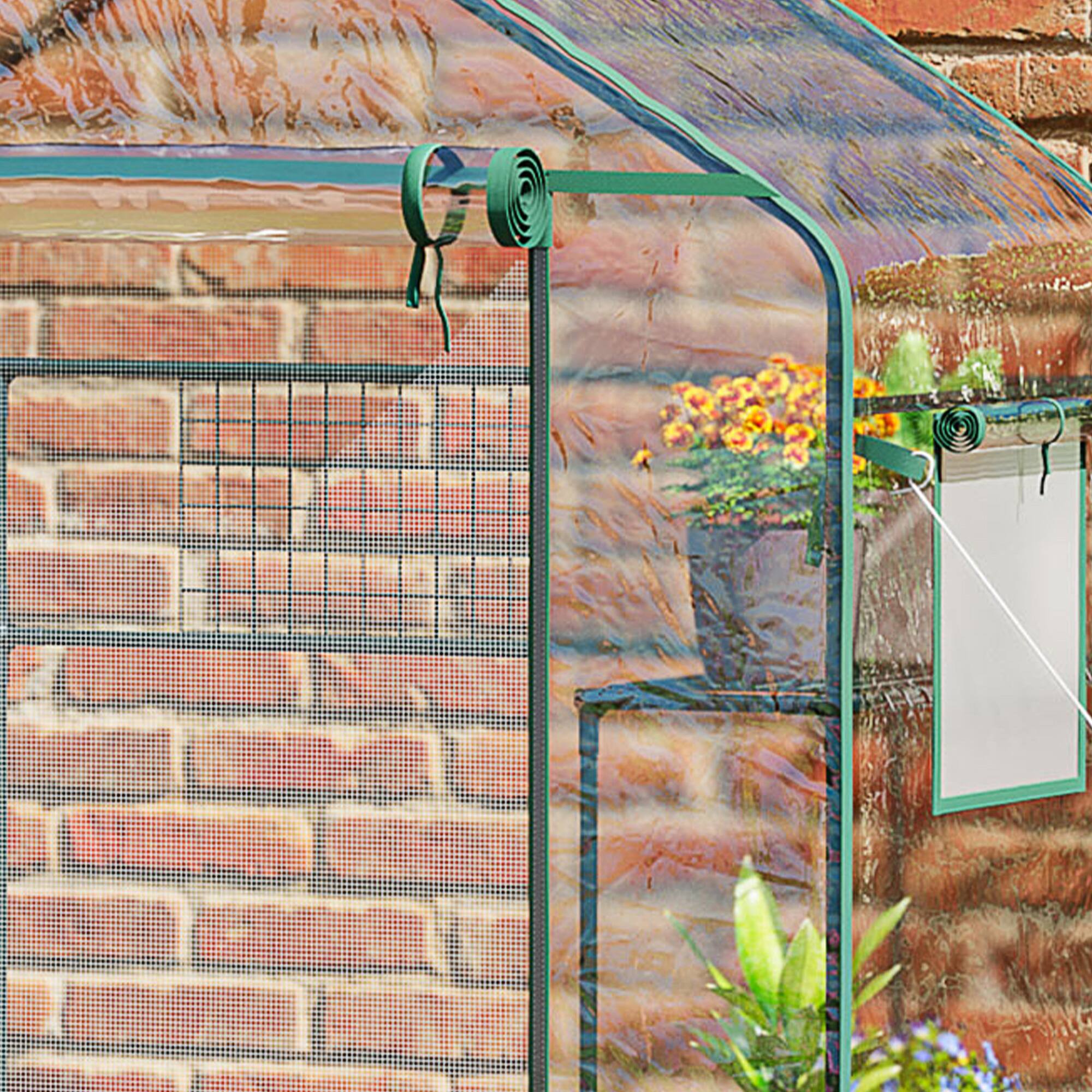 Alt View 8. Outsunny - Outdoor Walk-in Mini Greenhouse with Mesh Door & Windows, Small Portable Garden Green House with 3 Tiers 6 Shelves.