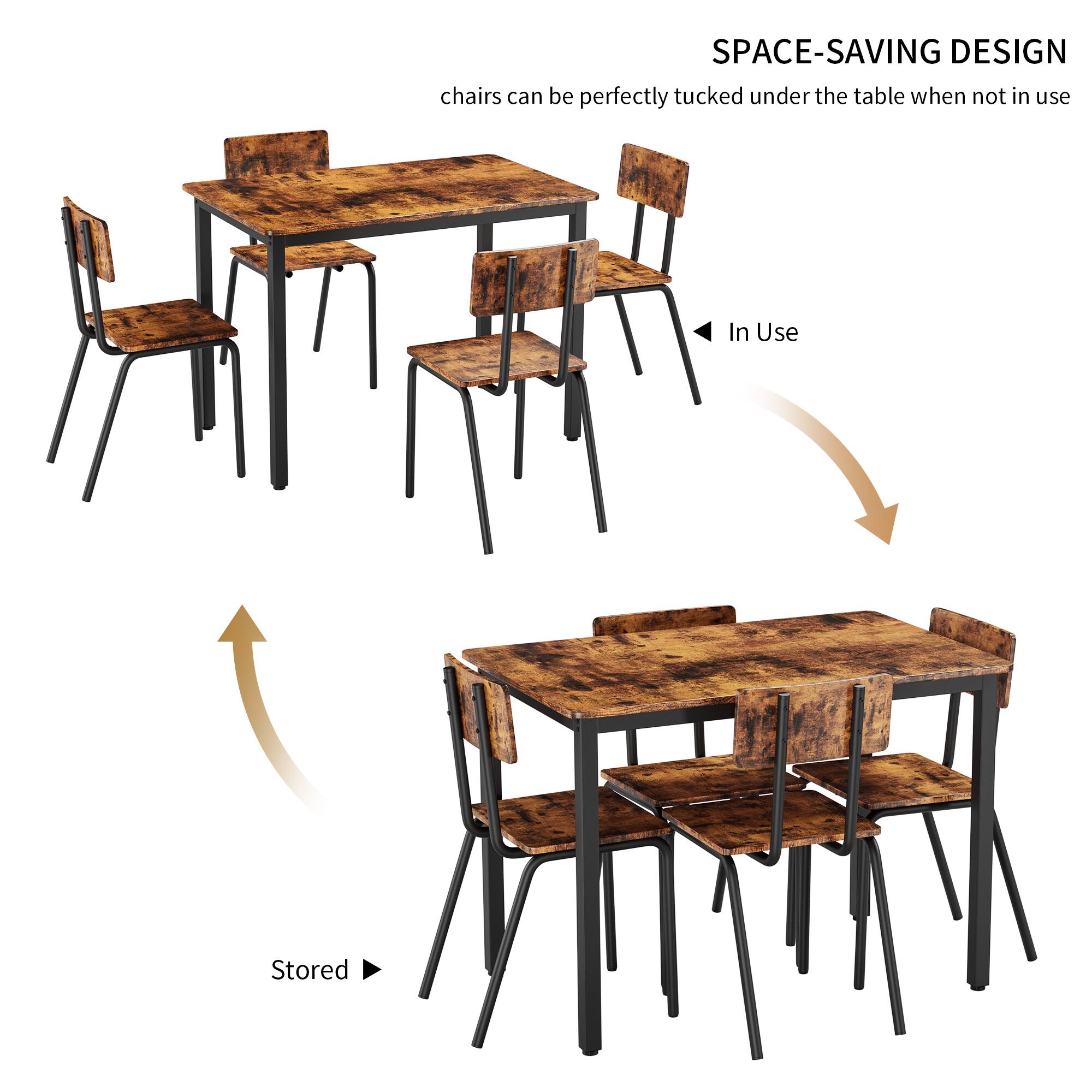 SPACE-SAVING DESIGN  
chairs can be perfectly tucked under the table when not in use  

In Use  
Stored