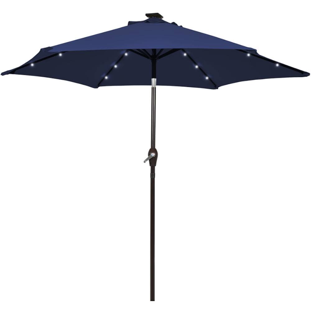Pefilos- 10 Feet Outdoor Patio umbrella with Bright Solar LED Lights-Dark Patio Offset Umbrella with Easy Tilt Adjustment- Blue