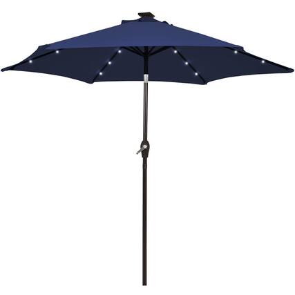 Front. Kadyn - 10 Feet Outdoor Patio umbrella with Bright Solar LED Lights-Dark Blue, Patio Offset Umbrella with Easy Tilt Adjustment.