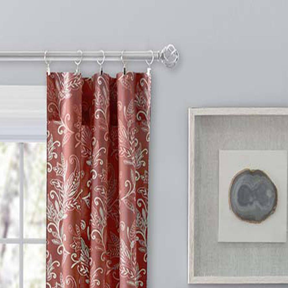 Left. Ellis Curtain - Ellis Curtain Lexington Leaf Pattern on Colored Ground Curtain Pair with Ties 56"x63" Brick - Brick.