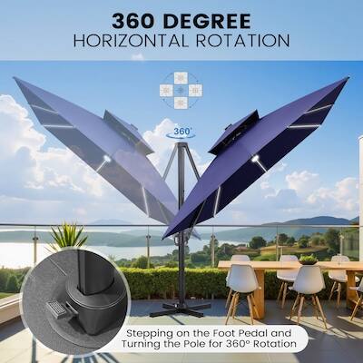 360 DEGREE HORIZONTAL ROTATION  
Stepping on the Foot Pedal and Turning the Pole for 360° Rotation