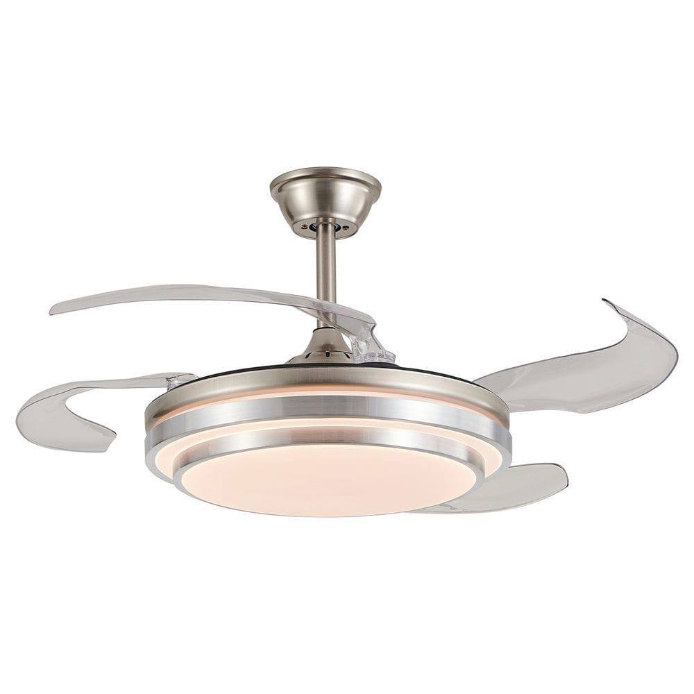 Angle. Kadyn - 42 Inch 3 Tiers Design Modern LED Ceiling Fan with Light and Remote Control, Retractable Blades, Adjustable 6-Speed - Silver.