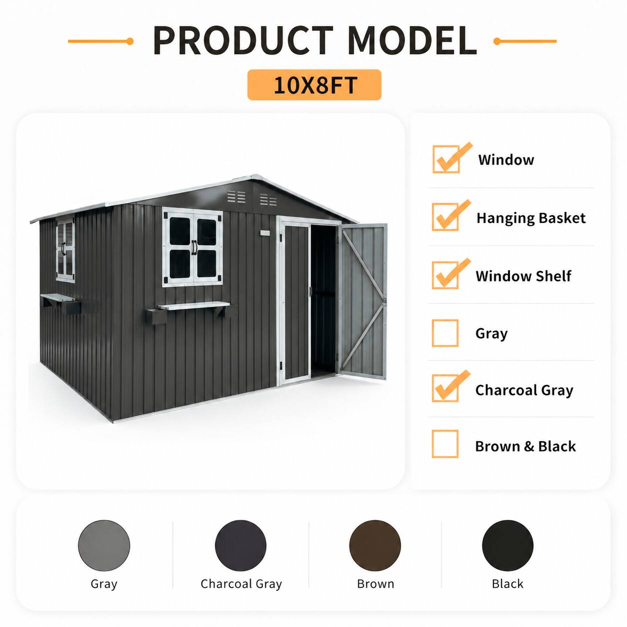 PRODUCT MODEL 10X8FT Window Hanging Basket Window Shelf Gray Charcoal Gray Brown & Black