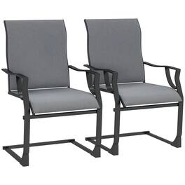 Outsunny - Spring Patio Dining Chairs Set of 2 with High Backrest, Armrest, Breathable Fabric & Metal Frame, 256LBS - Light Gray