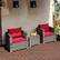 Alt View 1. Costway - 3 PC Patio Rattan Furniture Bistro Set Cushioned Sofa Chair Table - Red.
