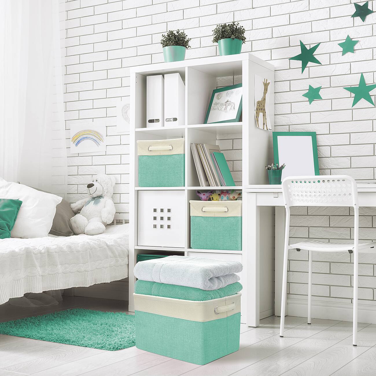 Alt View 3. Sorbus - Sorbus Cubby Storage Organizer 15 Inch - Big Sturdy Collapsible Storage Bins with Dual Handles - Foldable Baskets - Green.