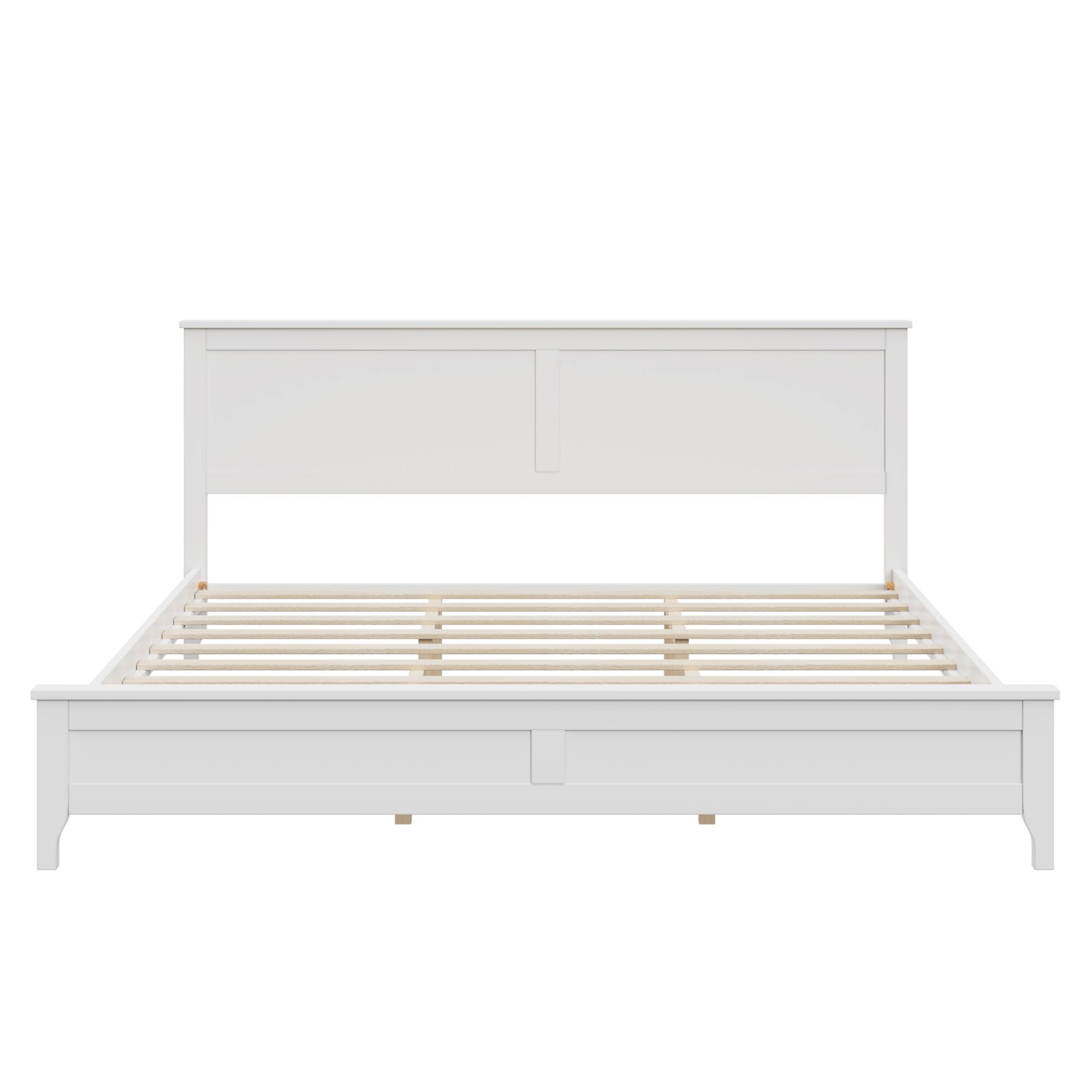 Alt View 1. GOODSILO - Solid Wood King Size Platform Bed with Stylish Headboard for Modern Bedrooms - White.