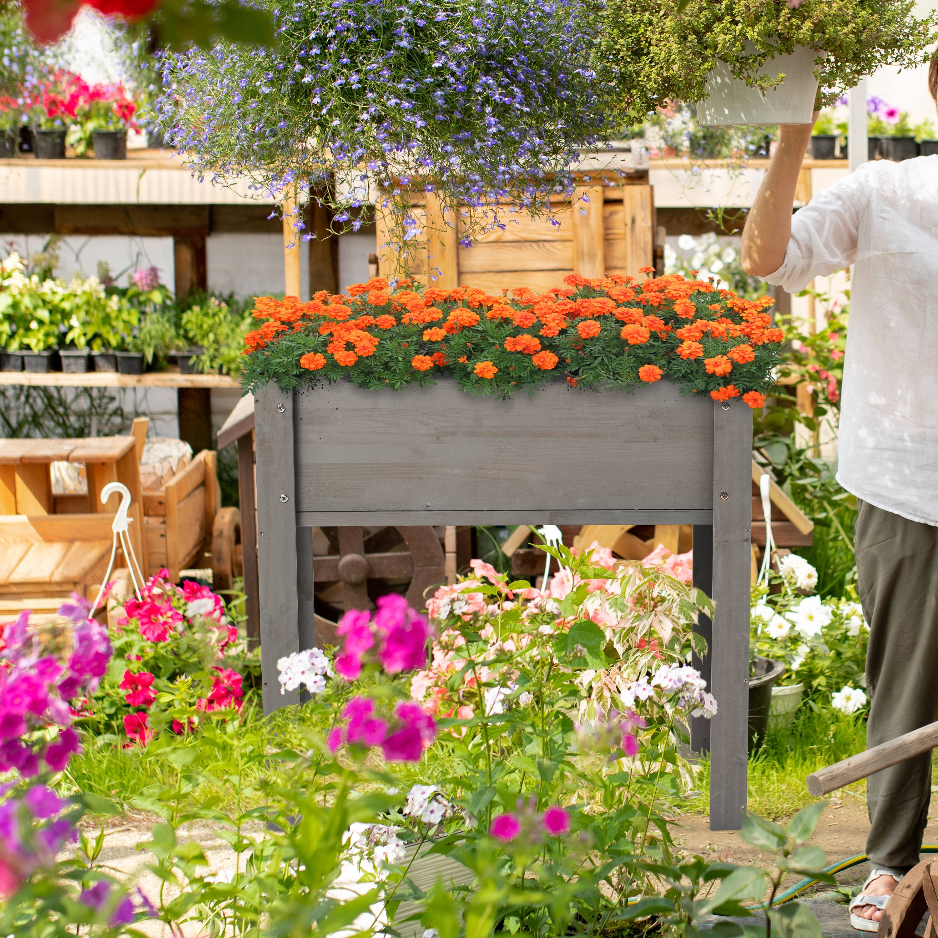 Alt View 1. PAIHOME - Natural Solid Wood Raised Garden Bed with Legs, Elevated Planter Box for Outdoor Plants Fruits Vegetables - 31x16x31 Inch - Grey.