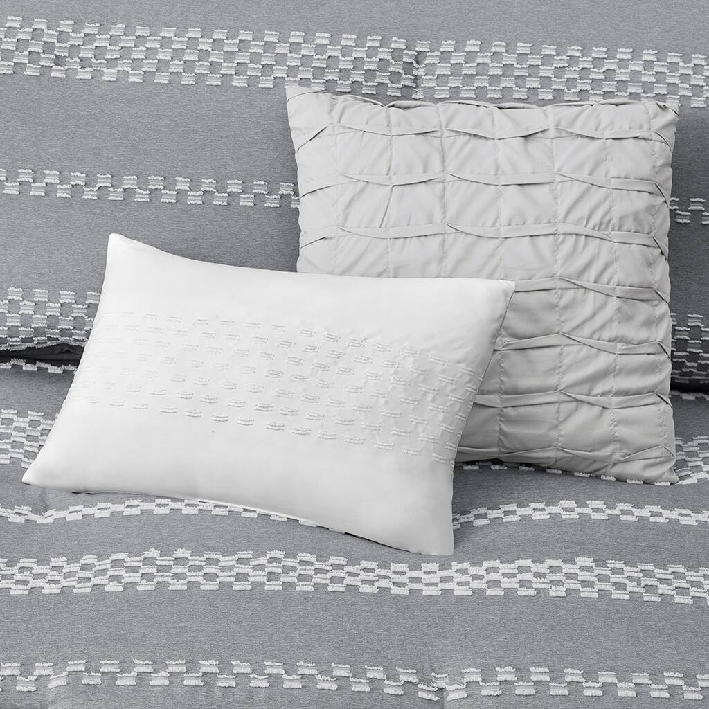 Alt View 1. Gracie Mills - Gracie Mills Robert 5-Piece Striped Clipped Jacquard Comforter Set - Gray.