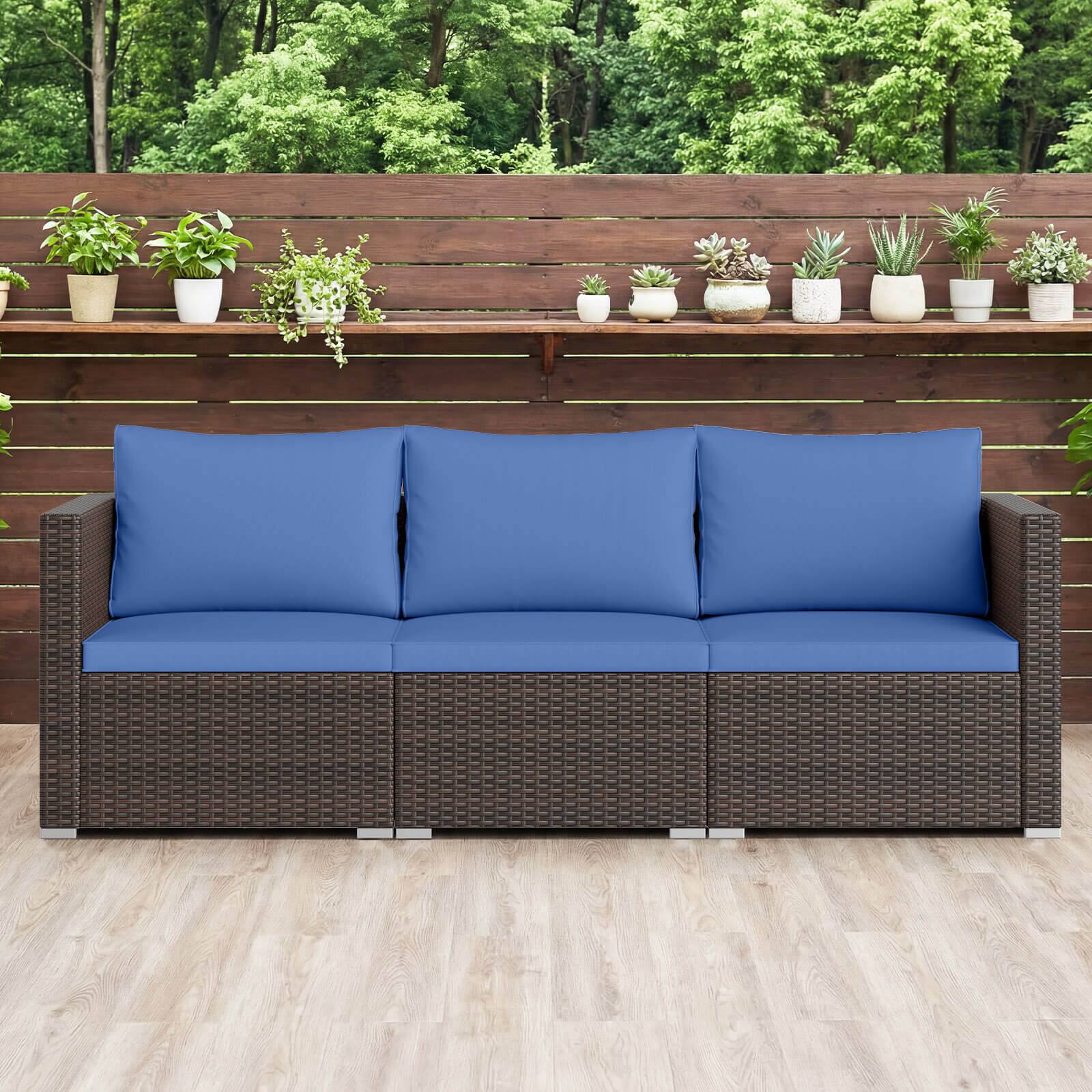 Alt View 1. Costway - Costway 3PCS Patio Sectional Sofa Set with Right Arm Sofa & Left Arm Sofa, Soft Cushions - Navy + Mix Brown.