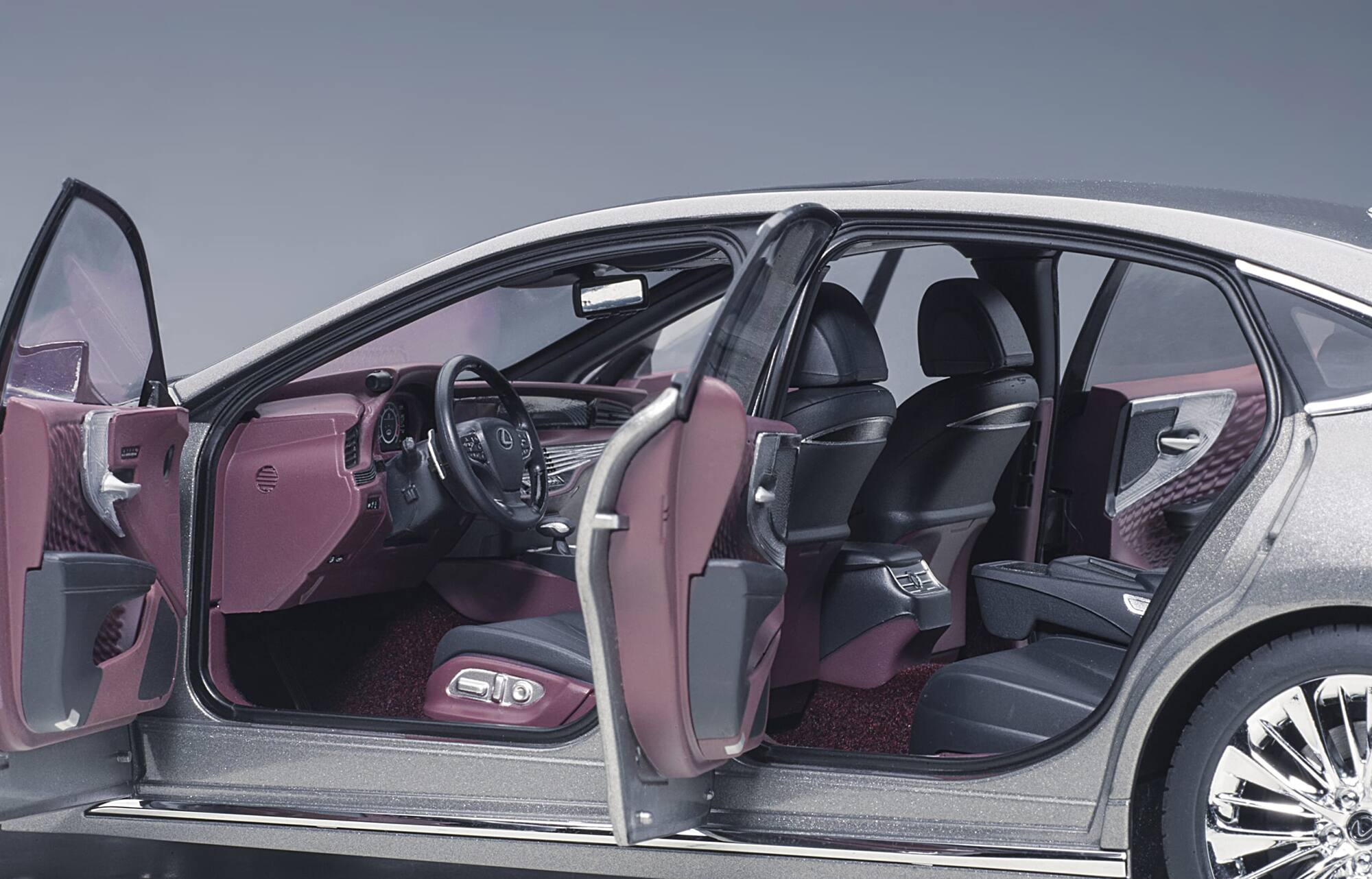 Alt View 3. Autoart - Lexus LS500h Manganese Luster Gray Metallic with Crimson and Black Interior 1/18 Model Car by Autoart.