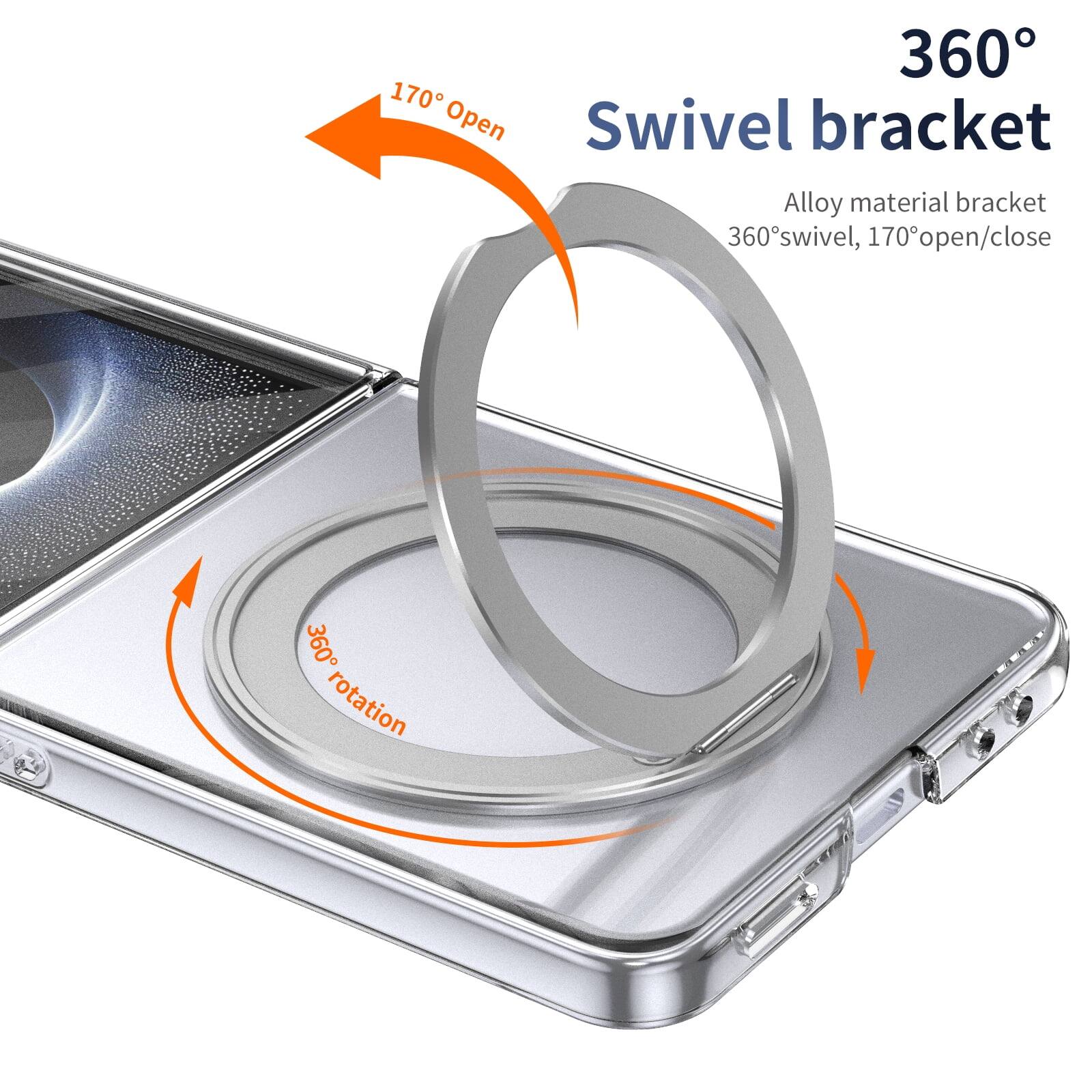 360° Swivel bracket  
Alloy material bracket  
360° swivel, 170° open/close  
170° Open  
360° rotation