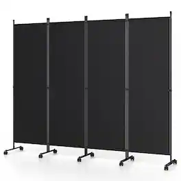 Costway - 4-Panel Folding Room Divider 6FT Rolling Privacy Screen with Lockable Wheels - Black