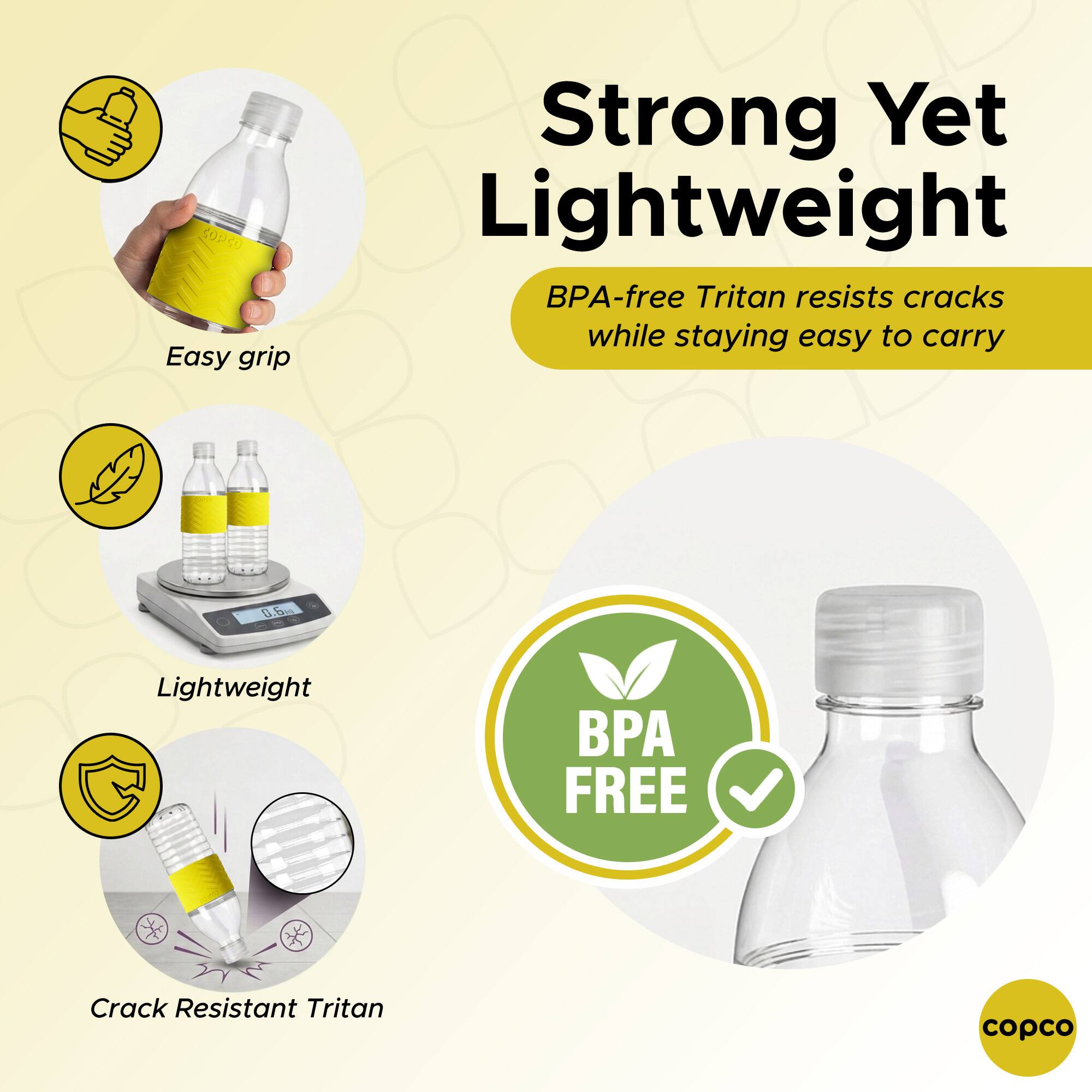OPSO Easy grip Strong Yet Lightweight BPA-free Tritan resists cracks while staying easy to carry Lightweight BP FREE Crack Resistant Tritan opco