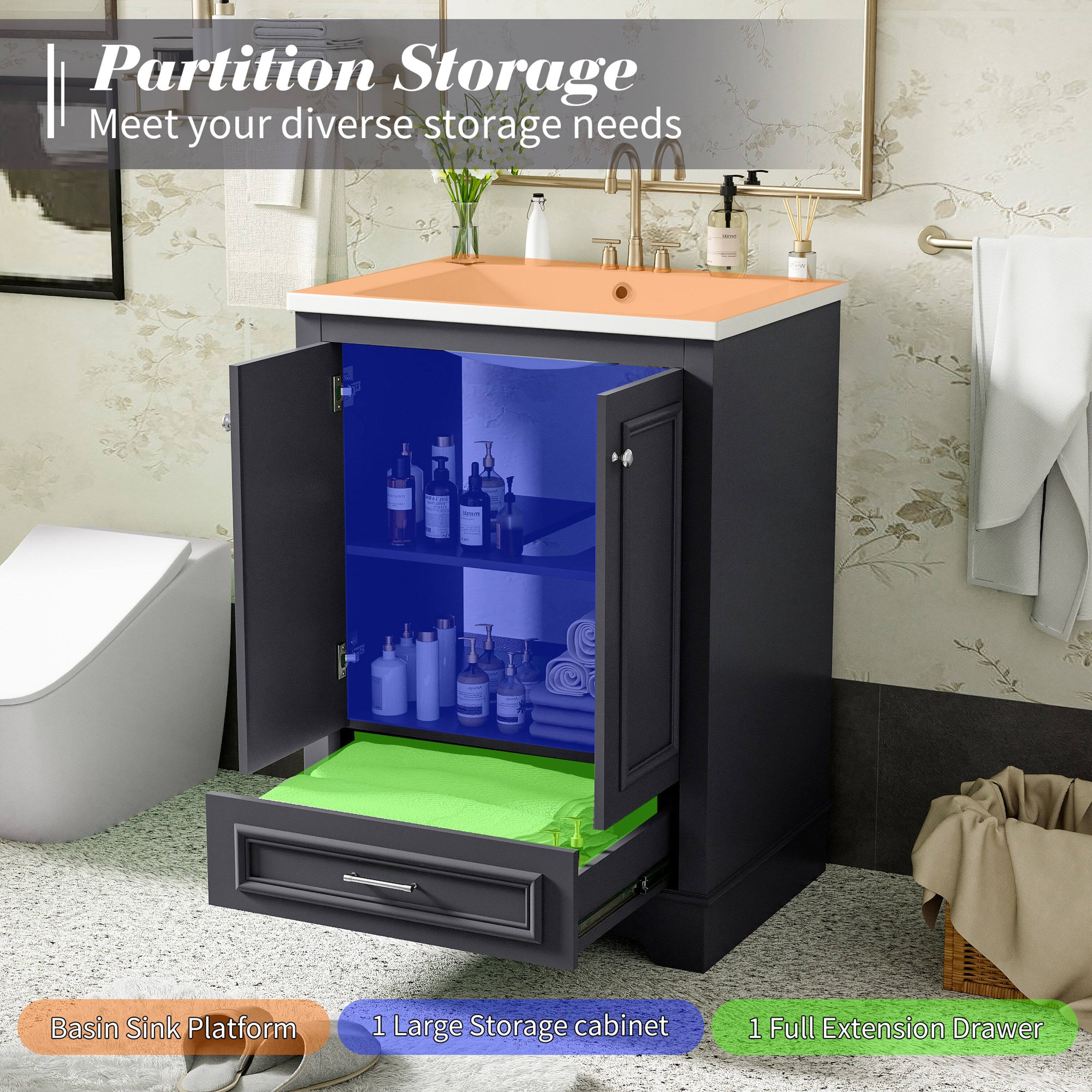 Partition Storage  
Meet your diverse storage needs  

Basin Sink Platform  
1 Large Storage Cabinet  
1 Full Extension Drawer