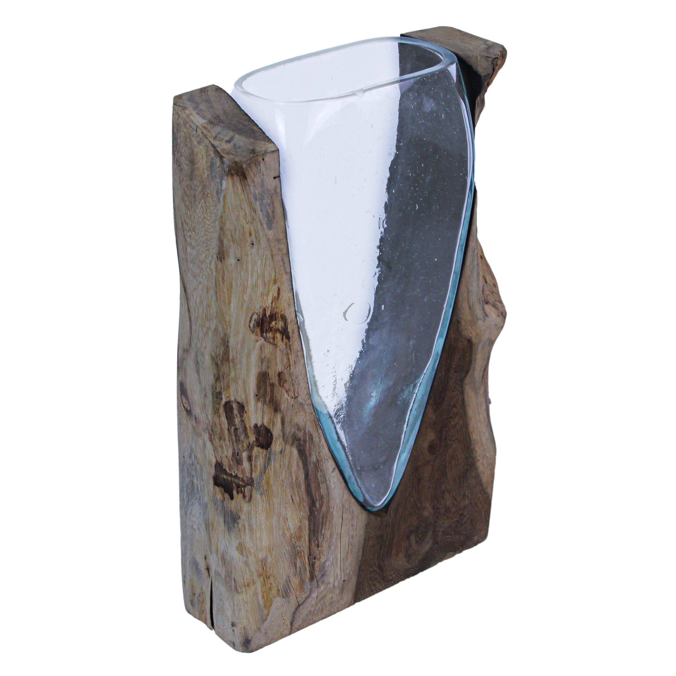 Alt View 1. Things2Die4 - 14 Inch Natural Wood Stand Blown Glass Vase Rustic Flower Centerpiece Home Decor - Natural.