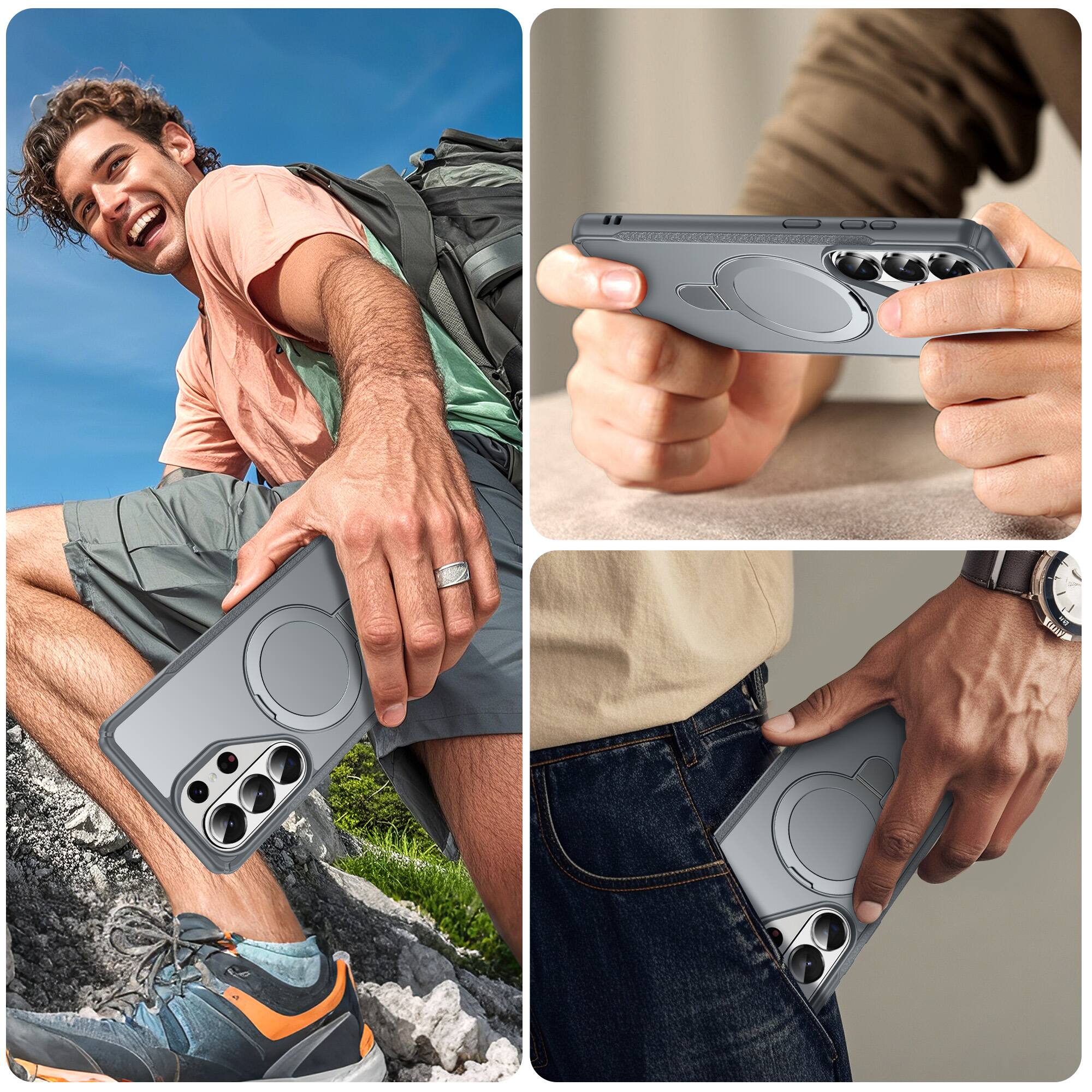 Alt View 1. Dteck - Case For Samsung Galaxy S26 Ultra Slim Magnetic Shockproof Rugged Cover With Adjustable Ring Stand, Mag Safe Compatible - Gray.