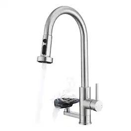 3in1 Kitchen Faucet with Press-Type Glass Rinser High-Arc Pull-Down Sprayer Faucet 3 Function Spray Mode