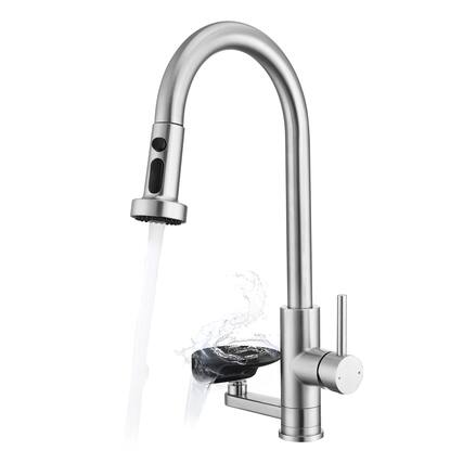 Front. Siljoy - 3-in-1 Kitchen Faucet with Press-Type Glass Rinser High-Arc Pull-Down Sprayer Faucet for Modern Kitchen Brushed Nickel - Brushed Nickel.