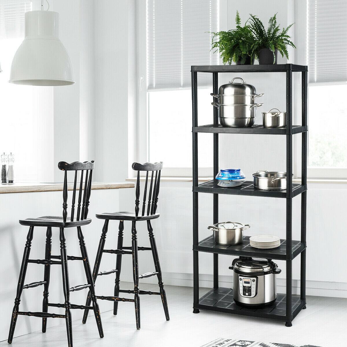 Alt View 2. Gymax - Gymax 5-Tier Storage Shelving Freestanding Heavy Duty Rack 33.5"L X 16"W X 73"H Black - Black.