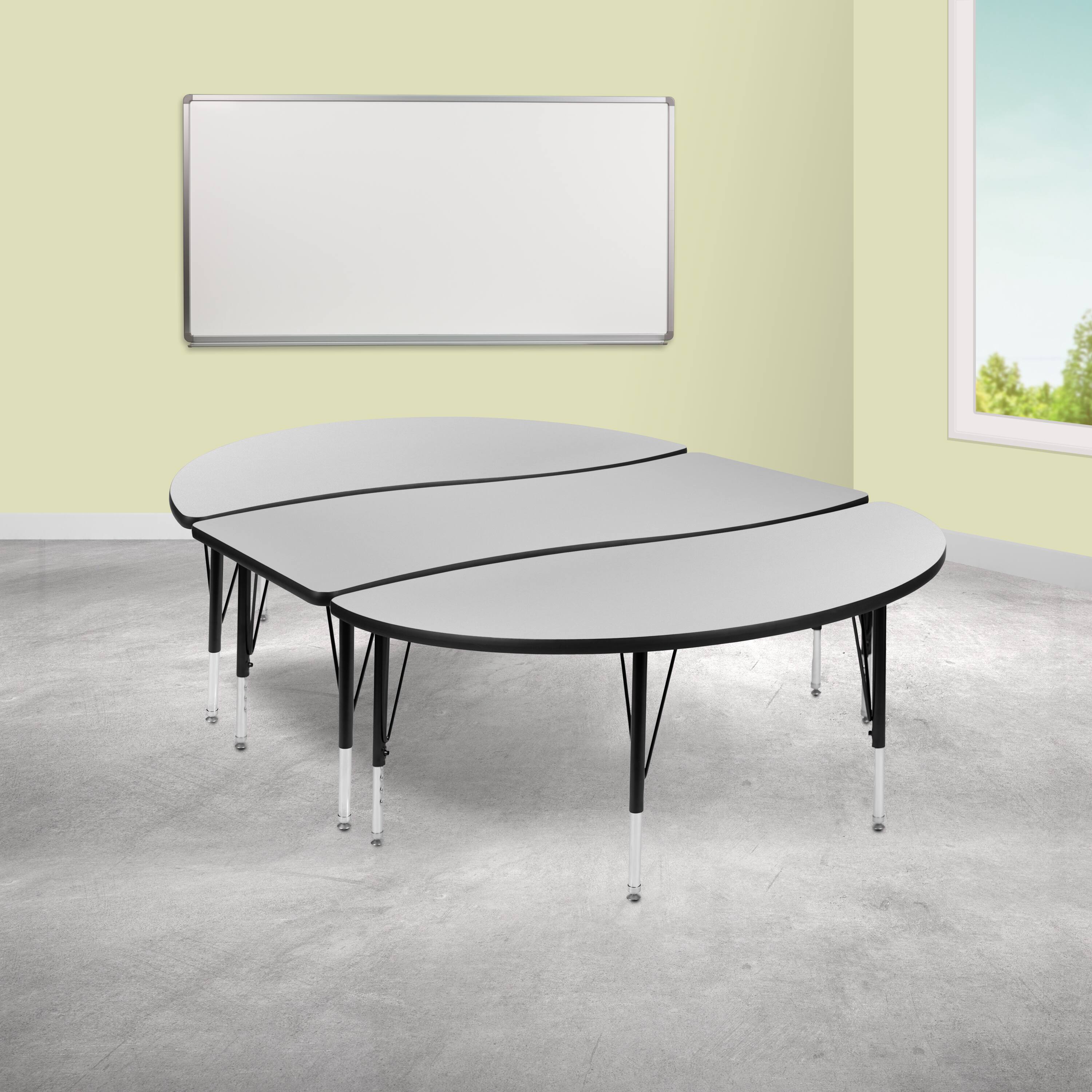 "Emma + Oliver - 3 Piece 86"" Oval Wave Collaborative Grey Kids Adjustable Activity Table Set - Gray" price history on PriceWatchPro