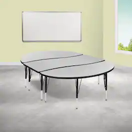 Emma + Oliver - 3 Piece 86" Oval Wave Collaborative Grey Kids Adjustable Activity Table Set - Gray