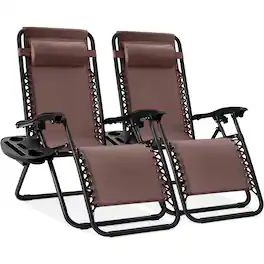 Best Choice Products - Set of 2 Zero Gravity Lounge Chair Recliners for Patio, Pool w/ Cup Holder Tray - Brown