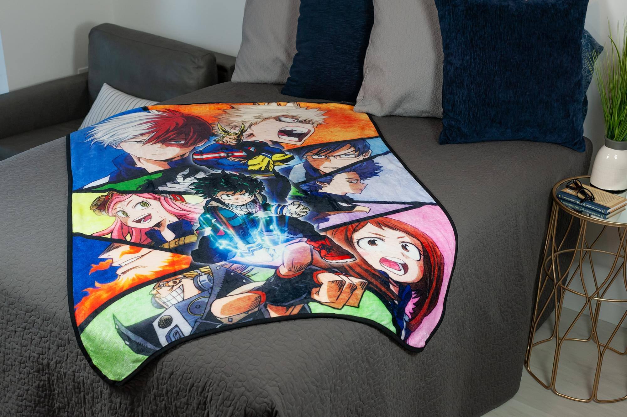 Alt View 4. Just Funky - My Hero Academia Heroes Collage Large Fleece Throw Blanket | 60 x 45 Inches - Blue.