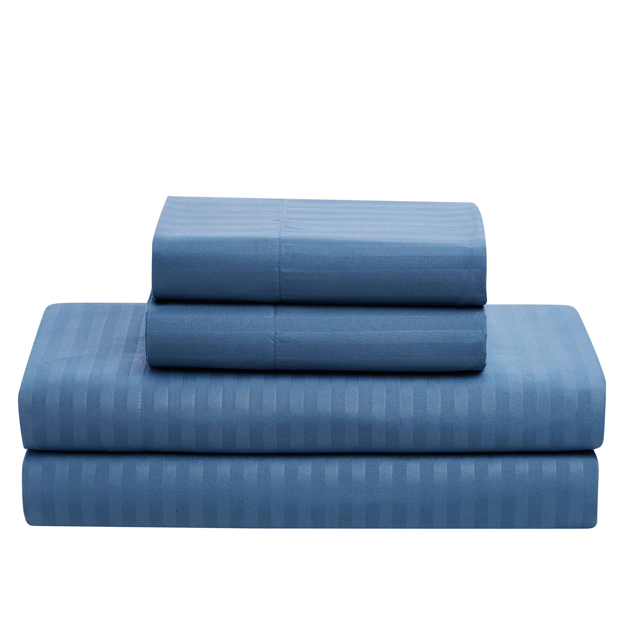 Back. Sweet Home Collection - 8 Piece Embossed Dobby Stripe Bed in a Bag All Season Complete Set with Sheets - King - Denim.