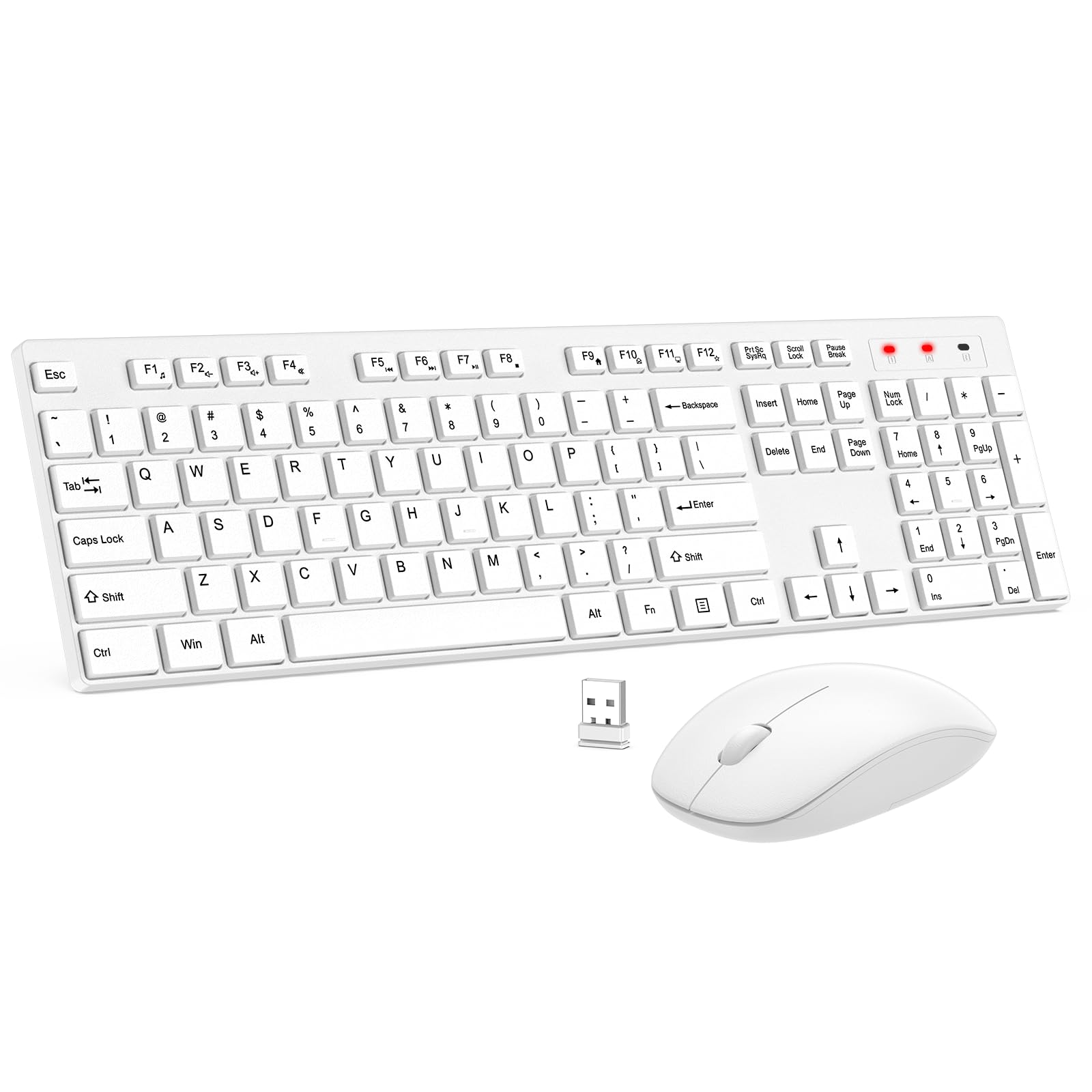 Empire DigiLabs - Wireless And Mouse Combo Silent Full Size Cordless Usb Lag free Long Life For Computer Laptop Pc Chromebook - White
