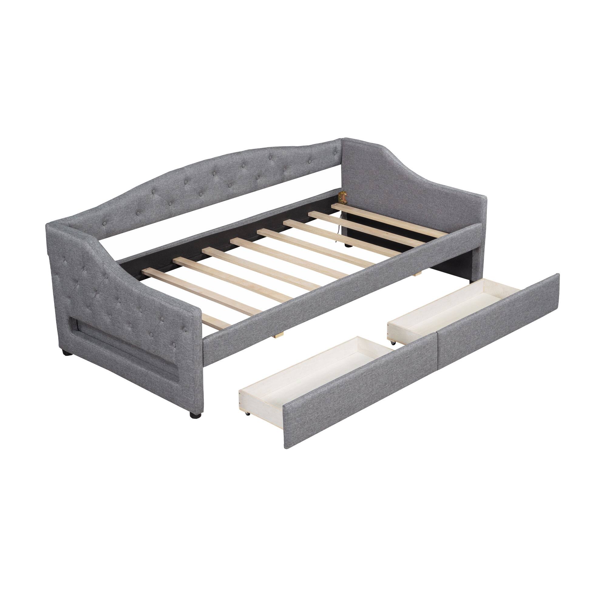 Alt View 1. Whisen - Twin XL Size Daybed with Storage Drawers & LED Lights, Upholstered Bed Frame for Bedroom & Guest Room - Gray.