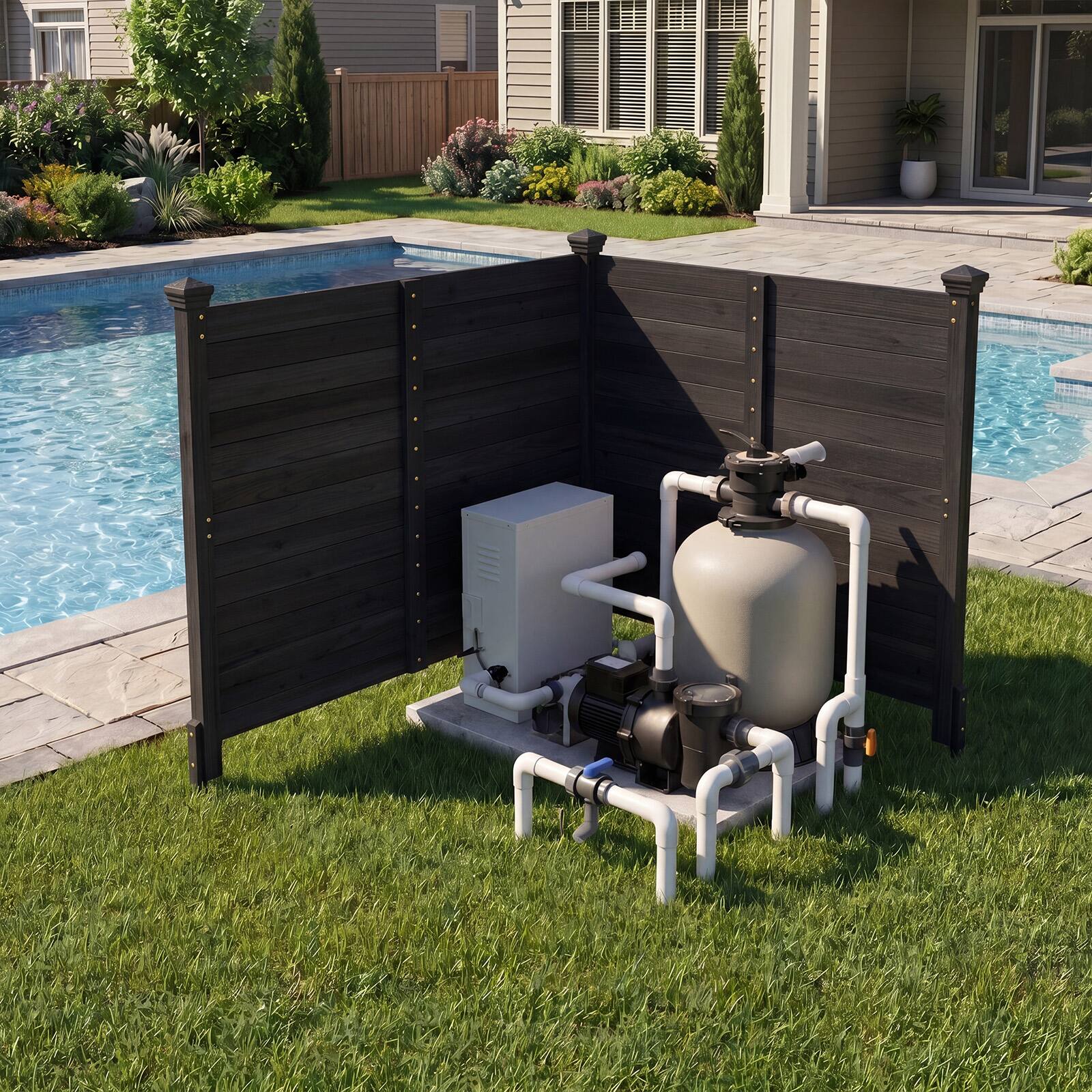 Alt View 3. Costway - Costway Outdoor Privacy Fence, 47 x 47-Inch 2-Panel Air Conditioner Fence for Outside - Black.