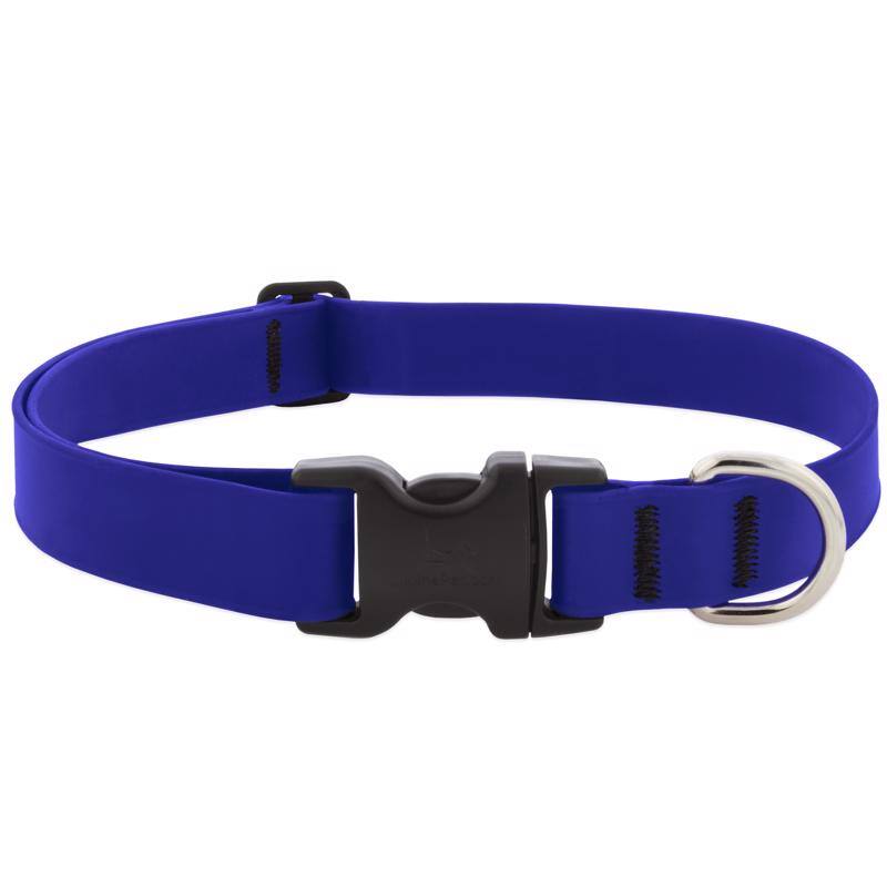 Angle. LupinePet - LupinePet Splash True Blue BioThane Dog Adjustable Collar Large - True Blue.