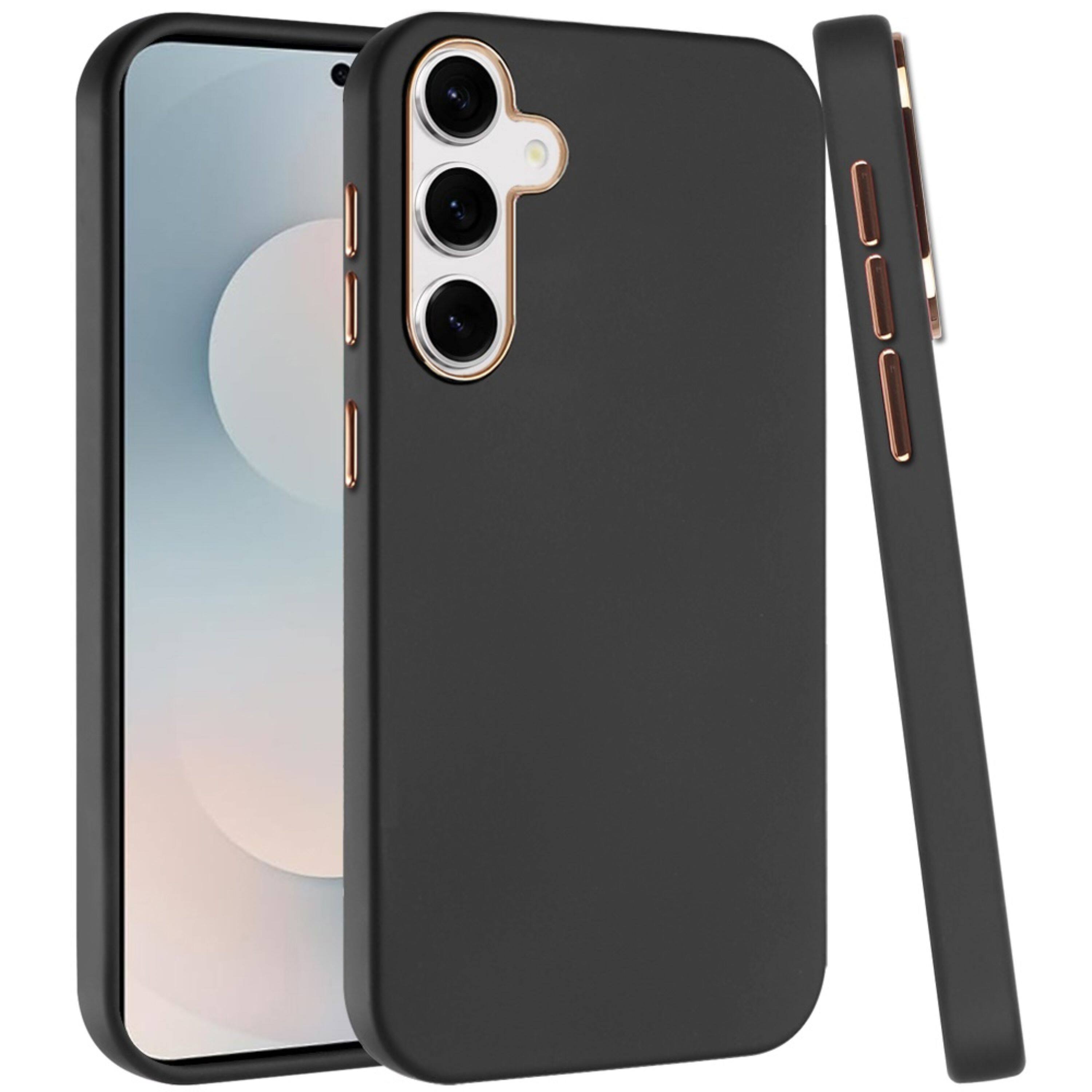 Angle. Kitcheniva - Premium Soft Chrome Button Case With Tempered Glass For Samsung S26 Plus Black - Black.