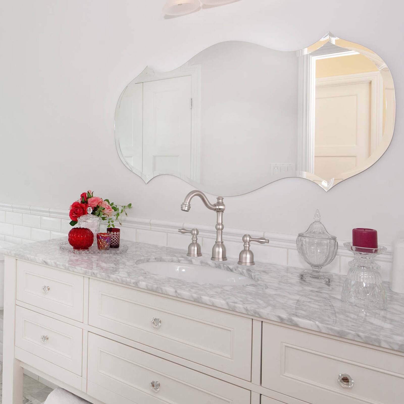 Alt View 4. Akicon - Akicon 8 inch Two-Handles Widespread Bathroom Sink Faucet in Brushed Nickel - Brushed Nickel.