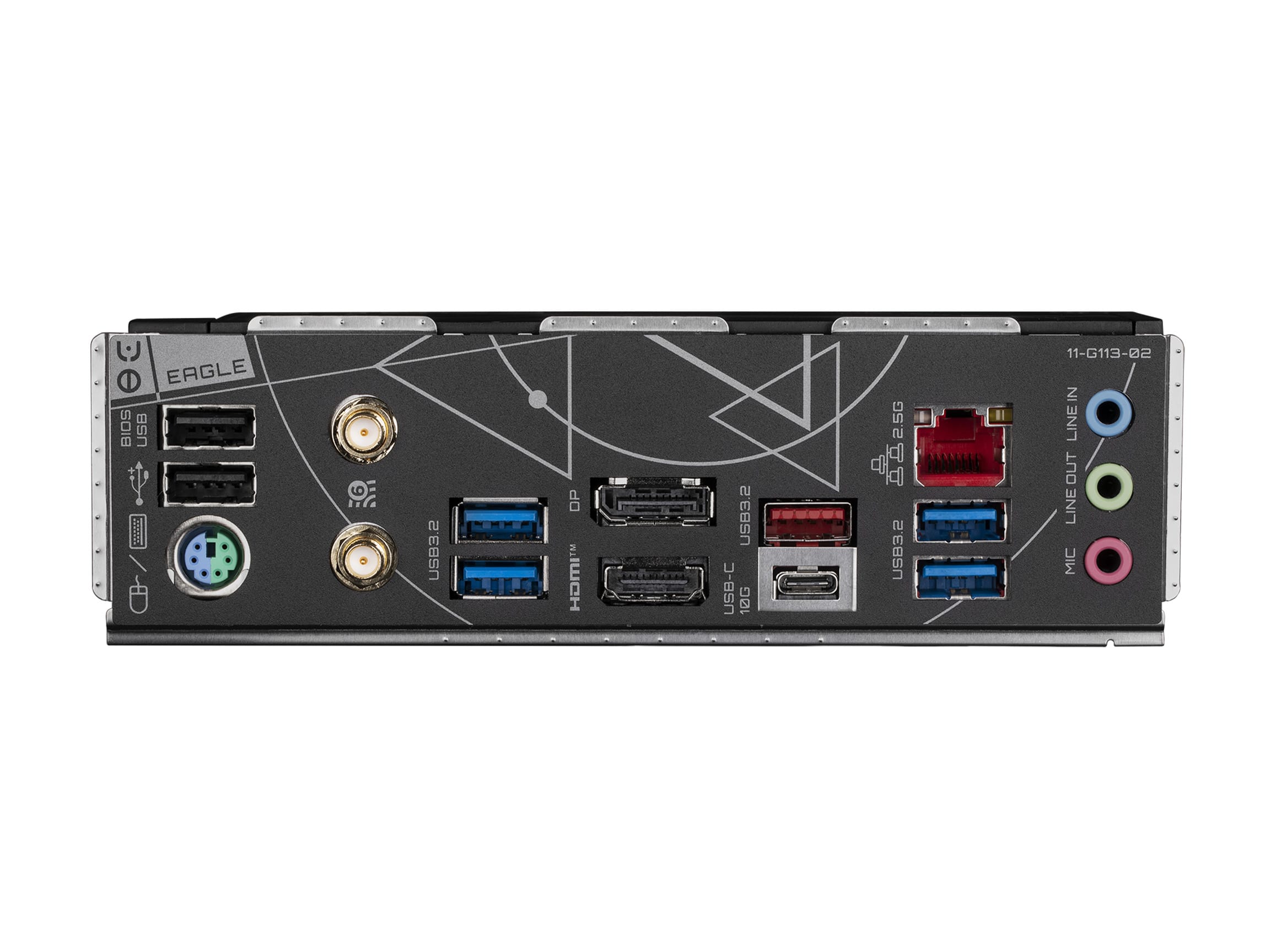 The image features a computer with a USB 3.2 port on the back. The USB port is surrounded by several other ports, including a USB-C port, a 10G port, and a 2.5G port. The computer also has a headphone jack and a line-in port. The back of the computer is covered in various ports, making it a versatile device for connecting to different devices and peripherals.