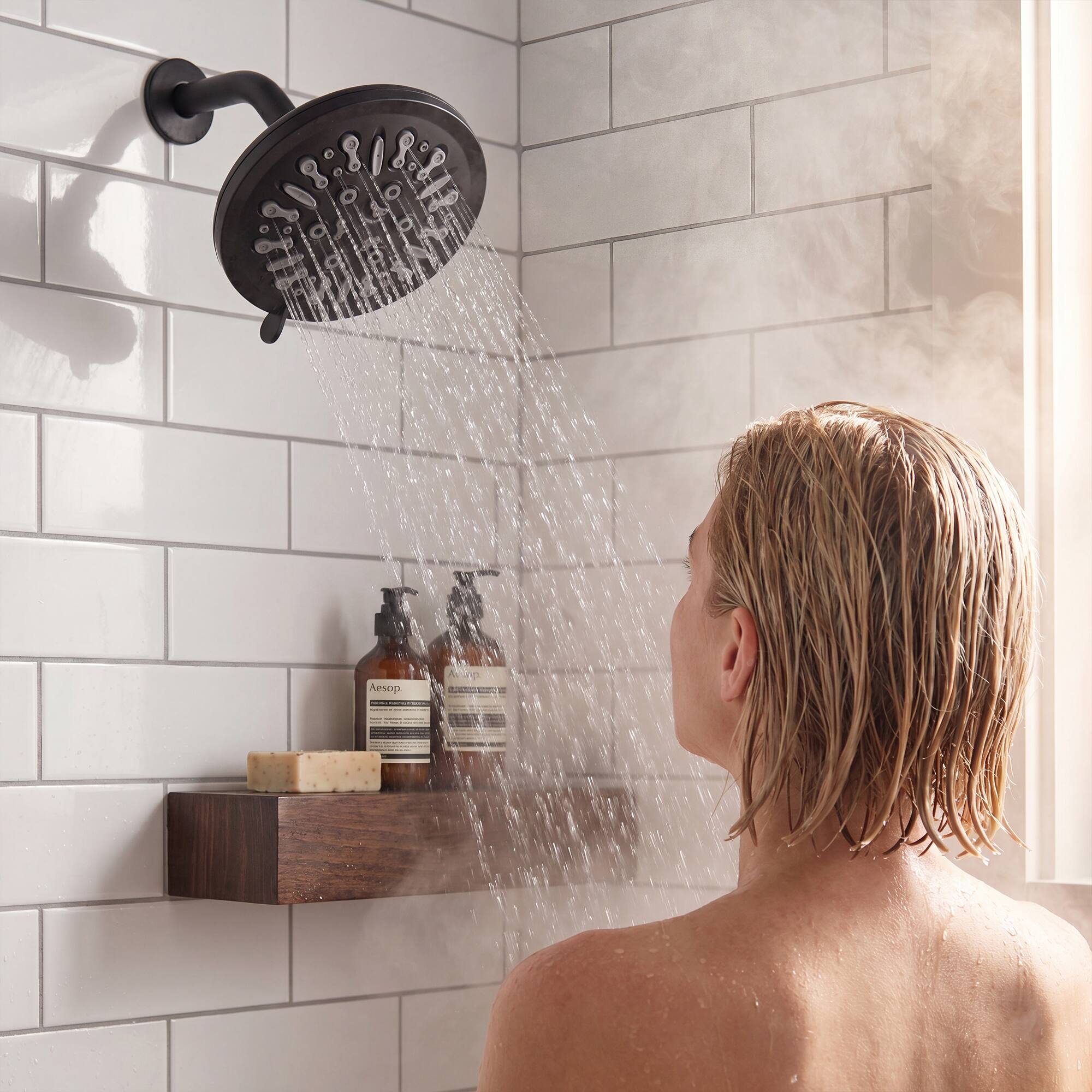 Alt View 10. Akicon - Akicon Adjustable High Pressure Shower head with 8-Setting Anti-Clogging Nozzles 2.5 gpm in Black - Black.