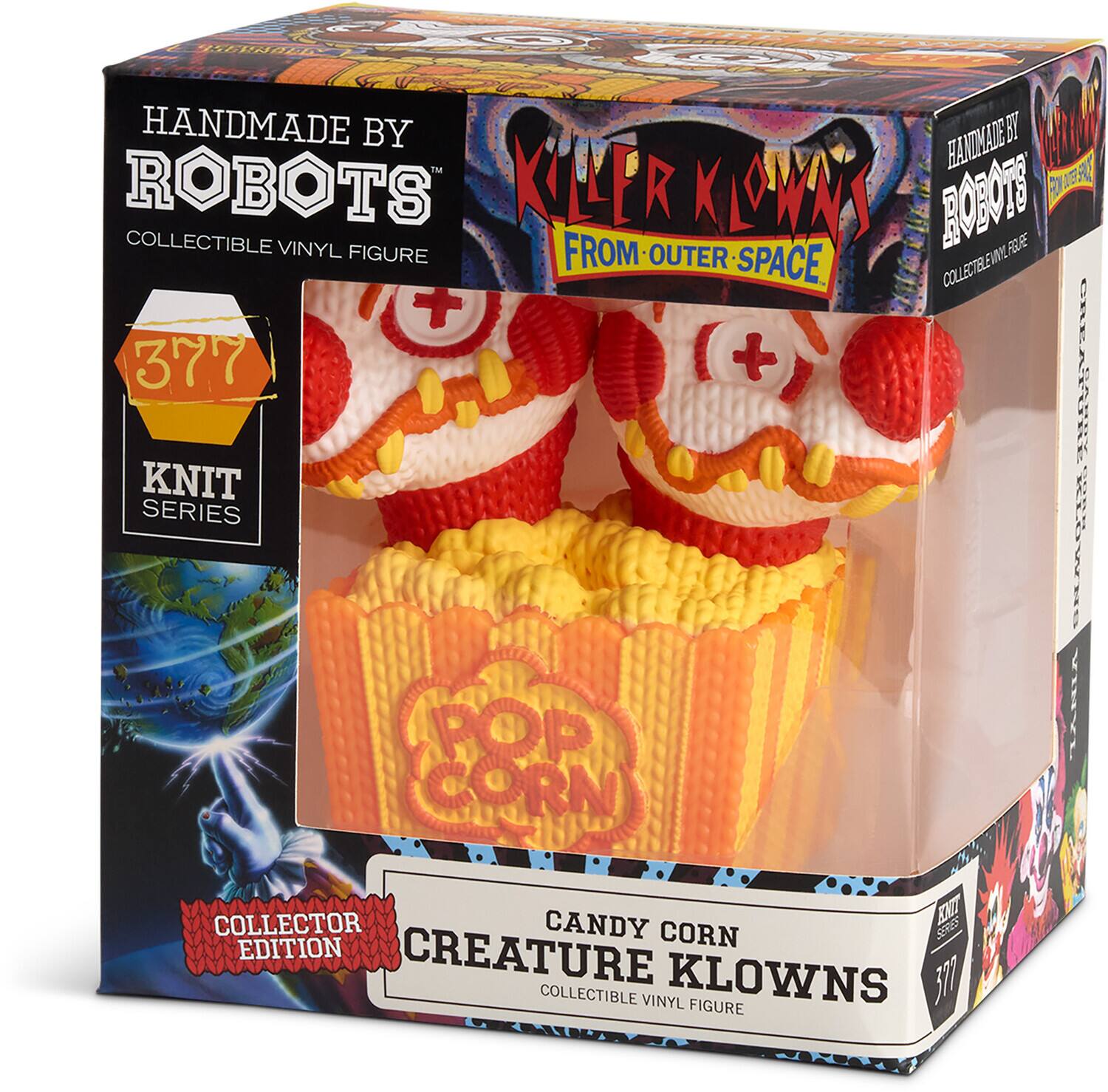 HANDMADE BY ROBOTS  
COLLECTIBLE VINYL FIGURE  

KILLER KLOWNS FROM OUTER SPACE  

377  
KNIT SERIES  

CANDY CORN CREATURE KLOWNS  
COLLECTIBLE VINYL FIGURE  

COLLECTOR EDITION