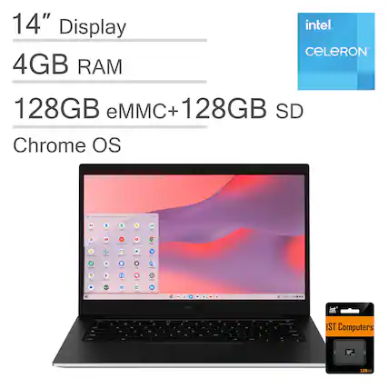 14" Display
4GB RAM
128GB eMMC + 128GB SD
Chrome OS
Intel Celeron
IST Computers