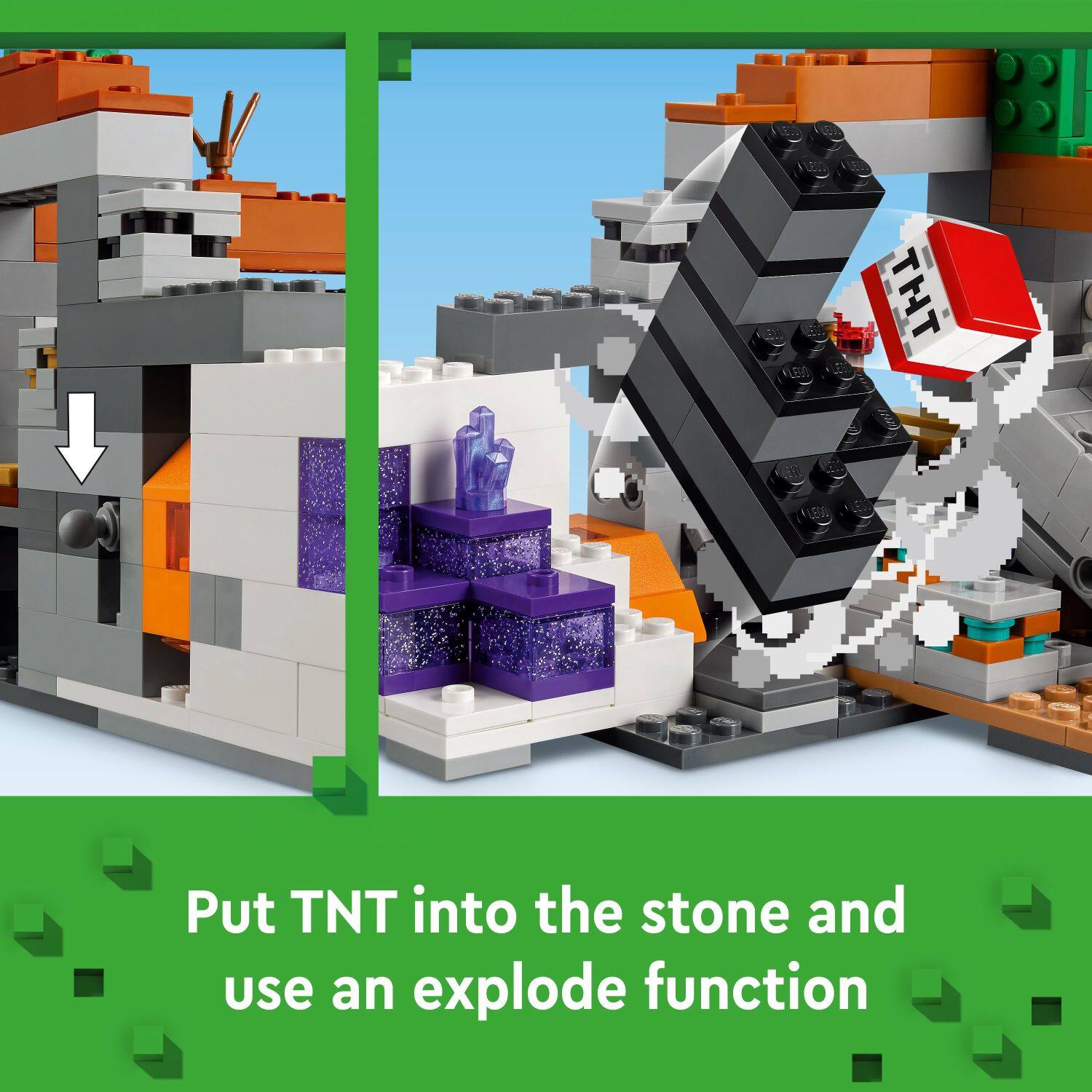 "Put TNT into the stone and use an explode function."